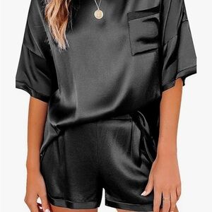 Navy Satin Pajama Set